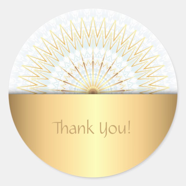 Gold White Blue Mandala Classic Round Sticker (Front)
