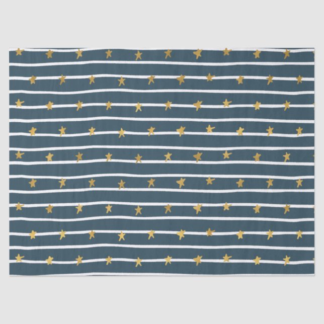 Gold White Blue Stars and Stripes Tissue Paper (Front)