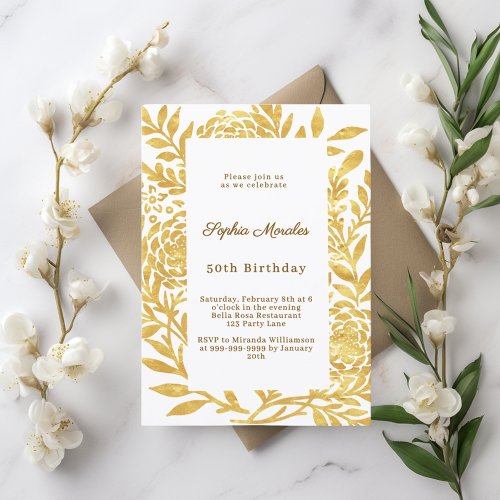 Gold white botanical birthday