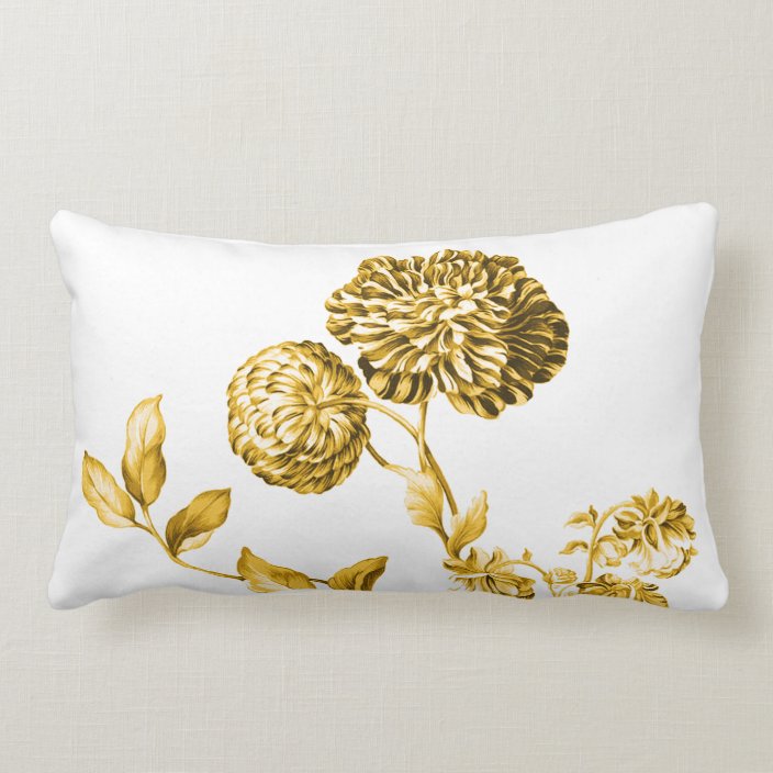 white and gold lumbar pillow