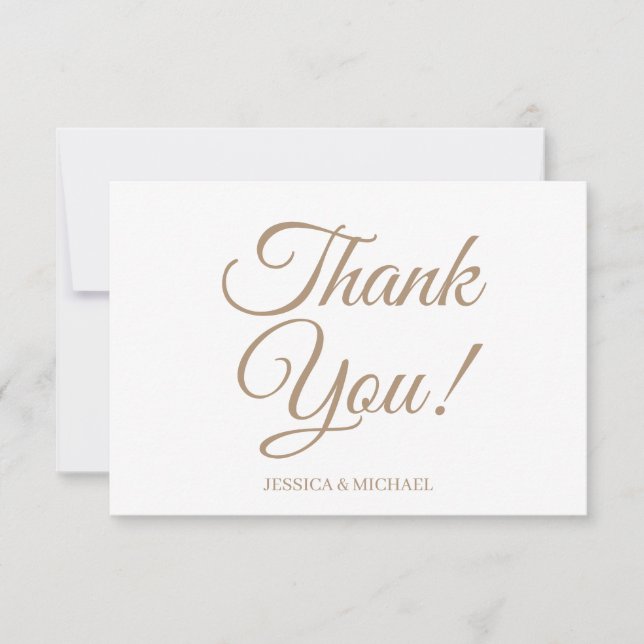Gold White Bridal Shower Thank You Card (Front)
