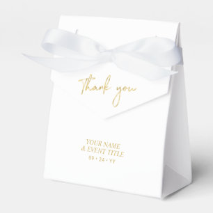 Gold & White   Brush Script Party Thank you Favor Boxes