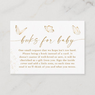 Gold White Butterfly Baby Shower Books for Baby Enclosure Card
