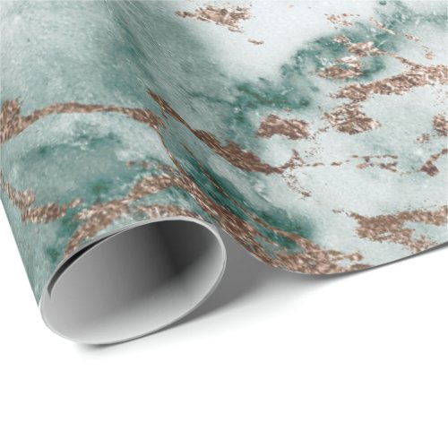 Gold White Cali Deep Green Marble Stone Brushes Wrapping Paper