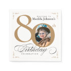 Gold White Calligraphy Custom Photo 80th Birthday
