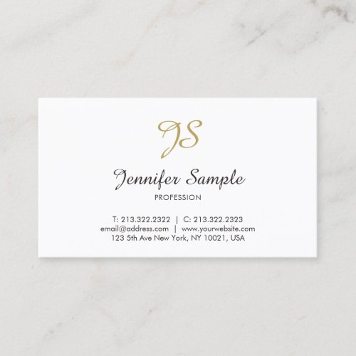 Gold White Calligraphy Monogram Trendy Chic Design Business Card