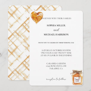 Gold White Caramel Sweet Love Heart Wedding Invitation