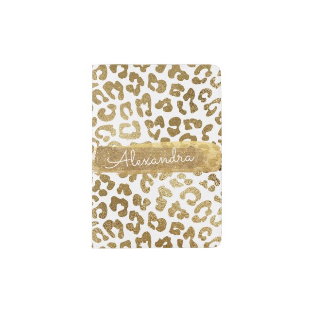 Gold & White Cheetah Animal Print Passport Holder (Front)