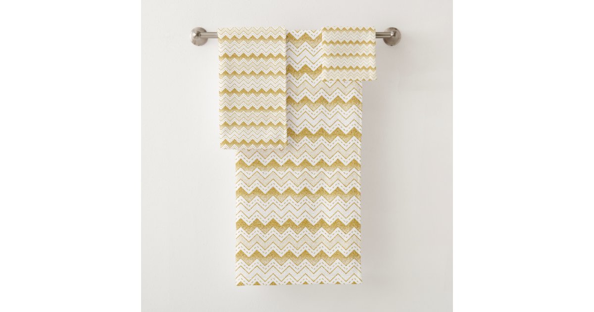 Gold & White Chevron Pattern Bath Towel Set Zazzle