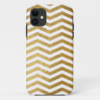 Gold White Chevron Pattern Iphone 11 Case by BestCases4u at Zazzle