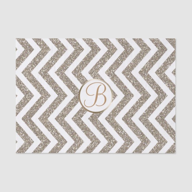 Gold White Chevron Print Monogram Letter Initial Tissue Paper (Front)
