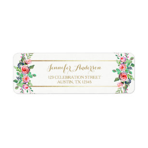 Gold White Chic Beautiful Floral Pink Roses Label