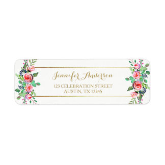 Gold White Chic Beautiful Floral Pink Roses Label