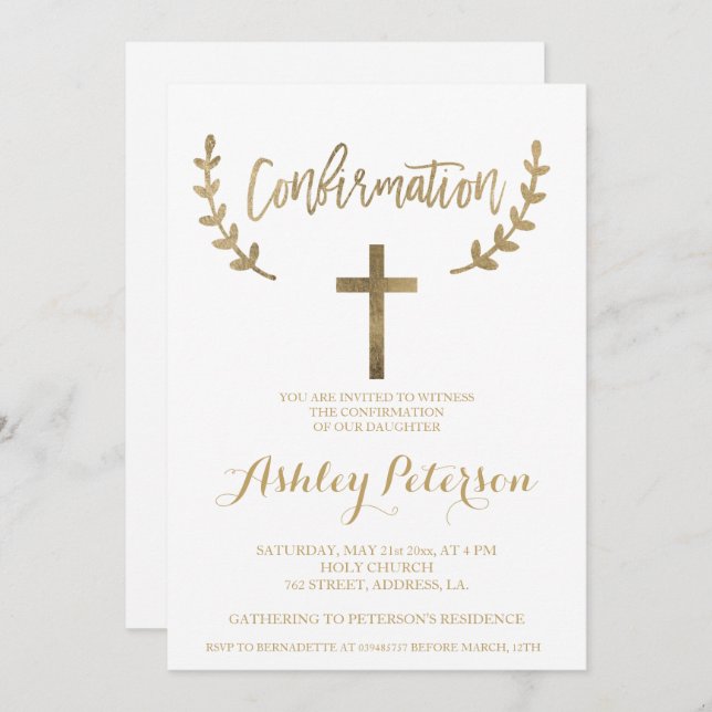 Gold white chic elegant typography confirmation invitation (Front/Back)