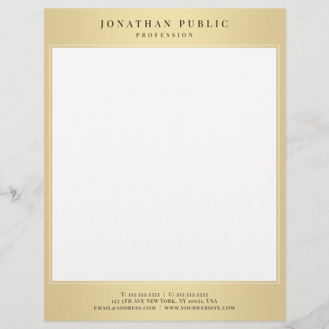 Gold White Chic Glamorous Template Modern Design Letterhead (Front)