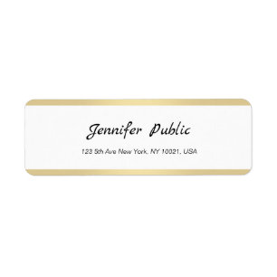 Gold White Chic Hand Script Simple Return Address Label