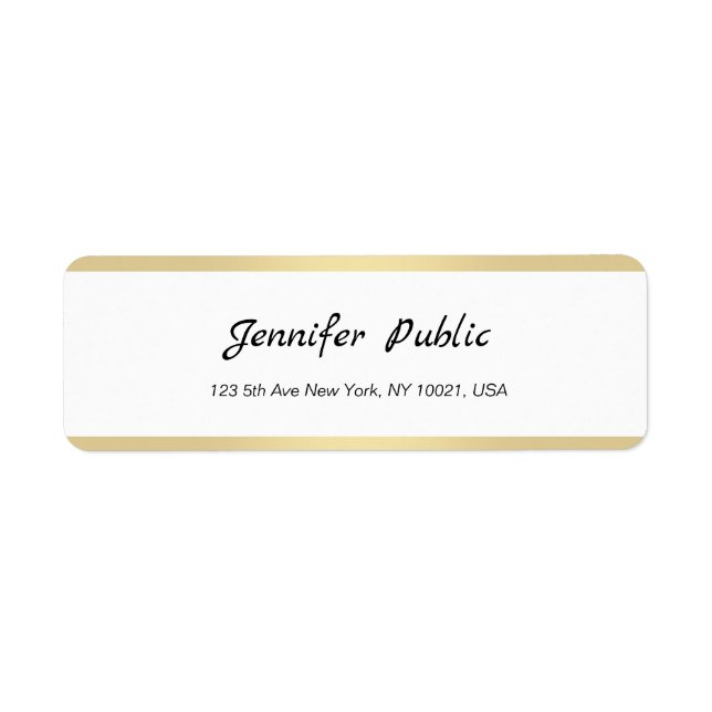 Gold White Chic Hand Script Simple Return Address Label (Front)
