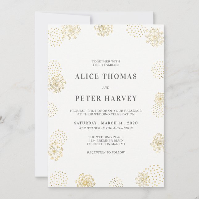 Gold & White | Chic Modern Wedding Ceremony Invitation (Front)
