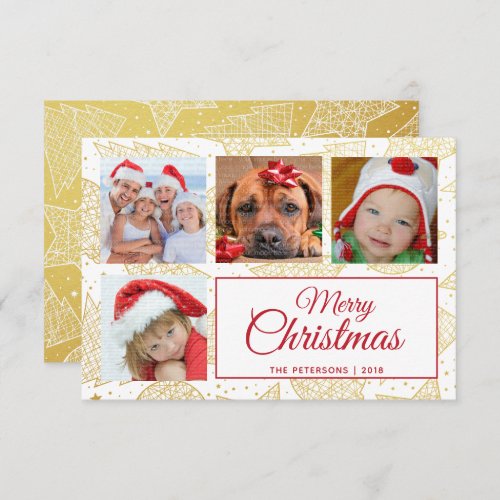 Gold  White Christmas Holiday Family Photo Cards