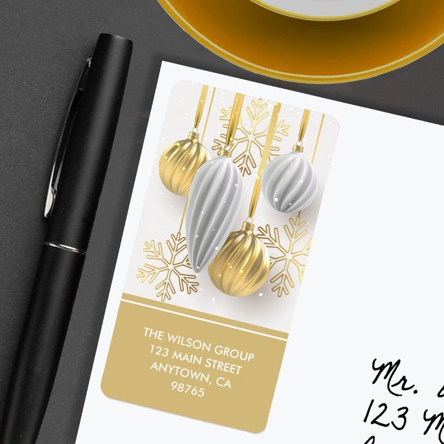 Gold White Christmas Ornaments Return Address Label (Gold White Christmas Ornaments Return Address Labels)