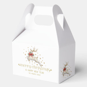 Gold White Christmas Reindeer Favor Boxes