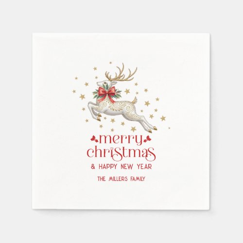 Gold White Christmas Reindeer Napkins