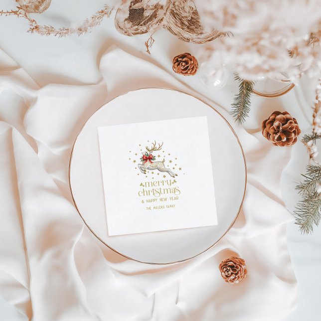Gold White Christmas Reindeer Napkins (Creator Uploaded)