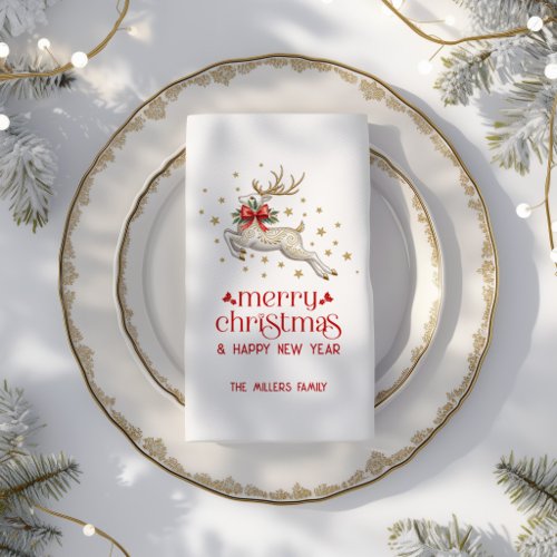 Gold White Christmas Reindeer Paper Guest Towels