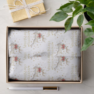 Gold White Christmas Reindeer Tissue Paper
