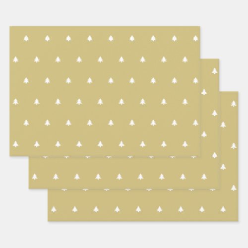 GoldWhite Christmas Tree Simple Icon Pattern Wrapping Paper Sheets