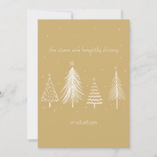 Gold, White, Christmas Tree Stars Elegant Holiday Invitation