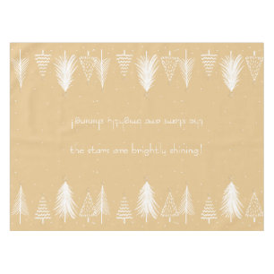 Gold, White, Christmas Tree Stars Elegant Holiday Tablecloth