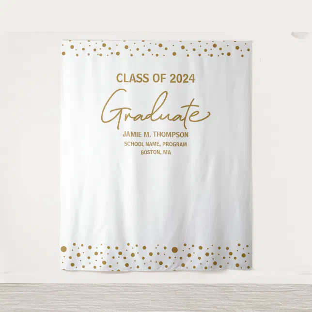 Gold White Class of 2024 backdrop graduation | Zazzle