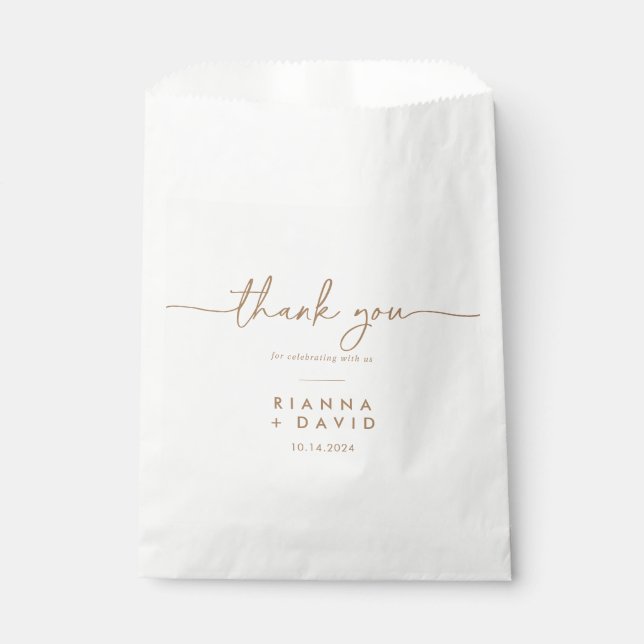 Gold White Classic Thank You Wedding Favor Bag (Front)