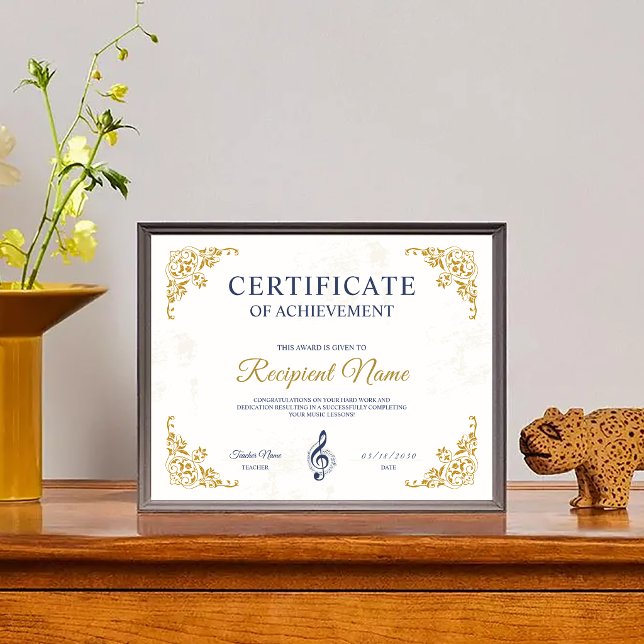 Gold White Classy Frame Music Award Certificate  (Gold White Classy Frame Music Award Certificate )