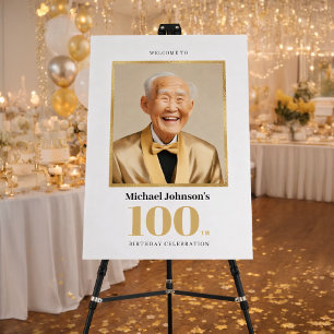 Gold White Classy Photo 100th Birthday Welcome Foam Board