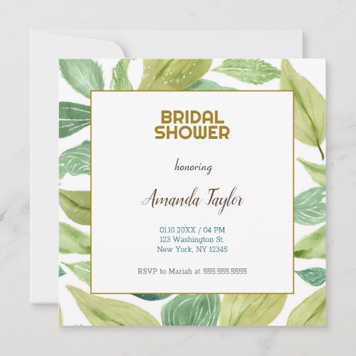 Gold White Color Floral Minimalist Bridal Shower Invitation