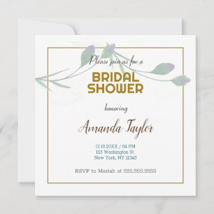 Gold White Color Floral Minimalist Bridal Shower Invitation