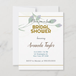 Gold White Color Floral Minimalist Bridal Shower RSVP Card