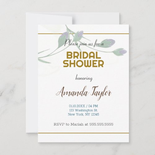 Gold White Color Floral Minimalist Bridal Shower RSVP Card