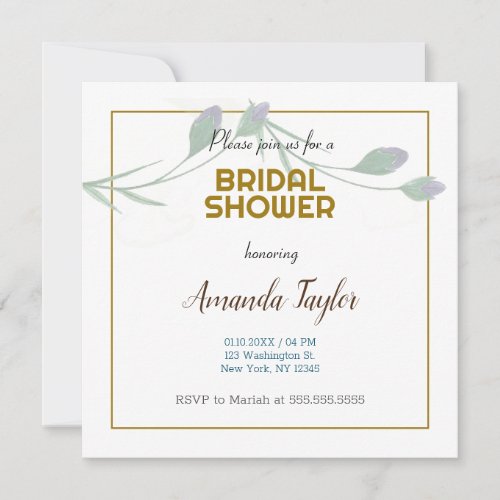 Gold White Color Floral Minimalist Bridal Shower Save The Date