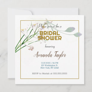 Gold White Color Floral Minimalist Bridal Shower Save The Date