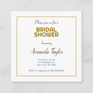 Gold White Color Minimalist Bridal Shower Enclosure Card