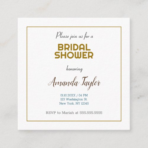 Gold White Color Minimalist Bridal Shower Enclosure Card