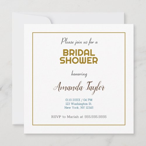 Gold White Color Minimalist Bridal Shower Invitation