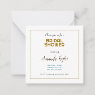 Gold White Color Minimalist Bridal Shower Note Card