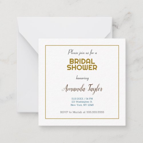 Gold White Color Minimalist Bridal Shower Note Card
