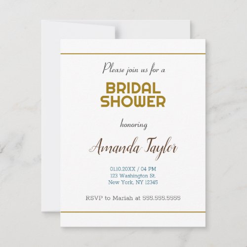 Gold White Color Minimalist Bridal Shower RSVP Card