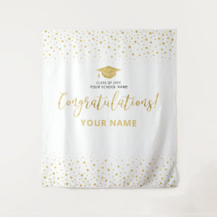 Gold & White Confetti Congratulation Graduation Tapestry