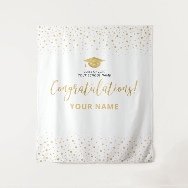 Gold & White Confetti | Congratulation Graduation Tapestry (Front)